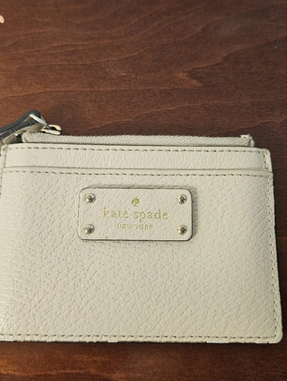 kate spade Ivory Pebbled Leather Card Case with Zip